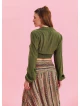 Khaki Bohemian Blouse with Shirt Collar Button Detail 4433